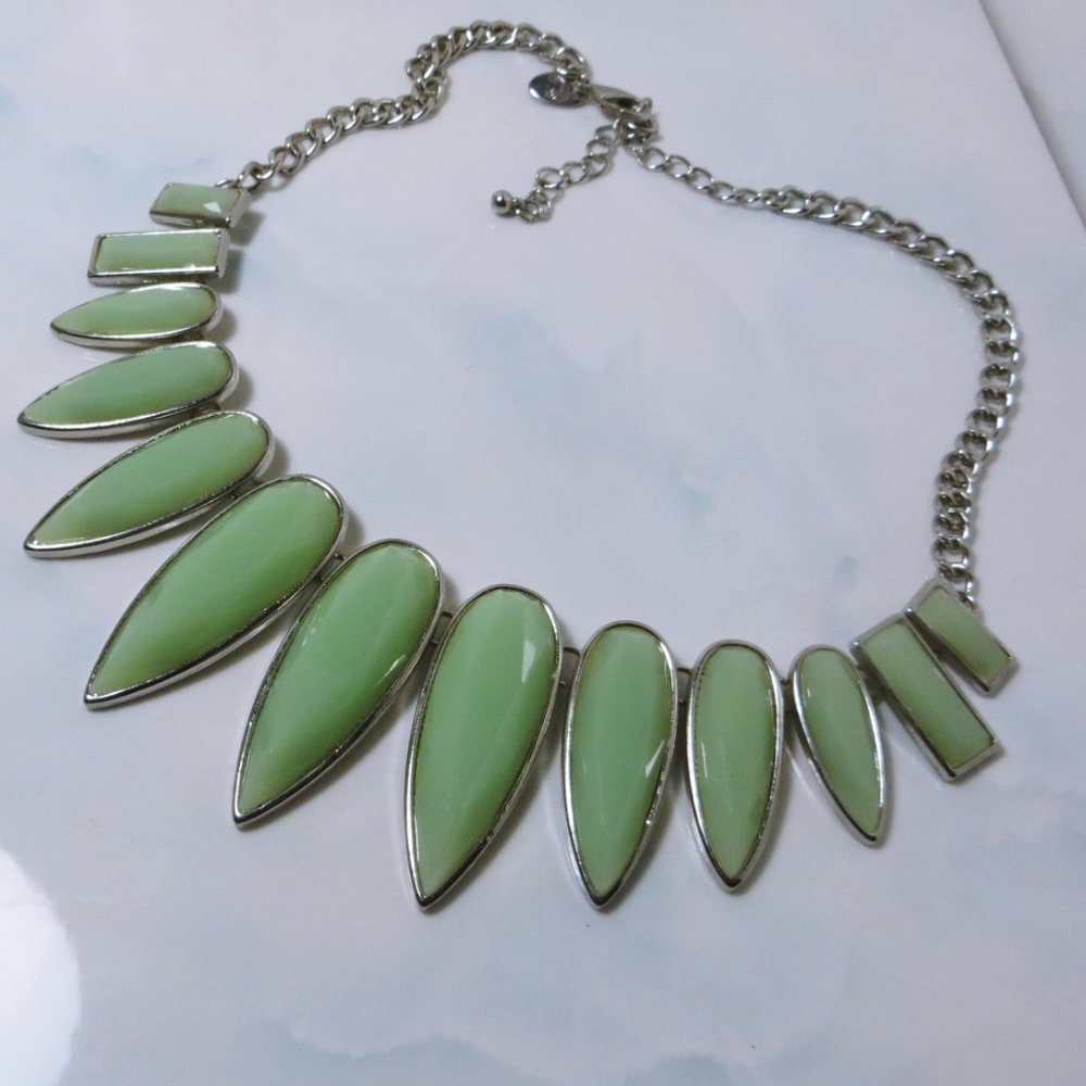 Statement Multi Jade Glass Dangle Pendant Silver … - image 5